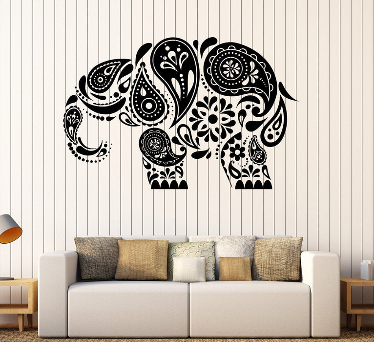 Vinyl Wall Decal Indian Elephant Ornament Animal Stickers Mural Unique Gift (ig4405)