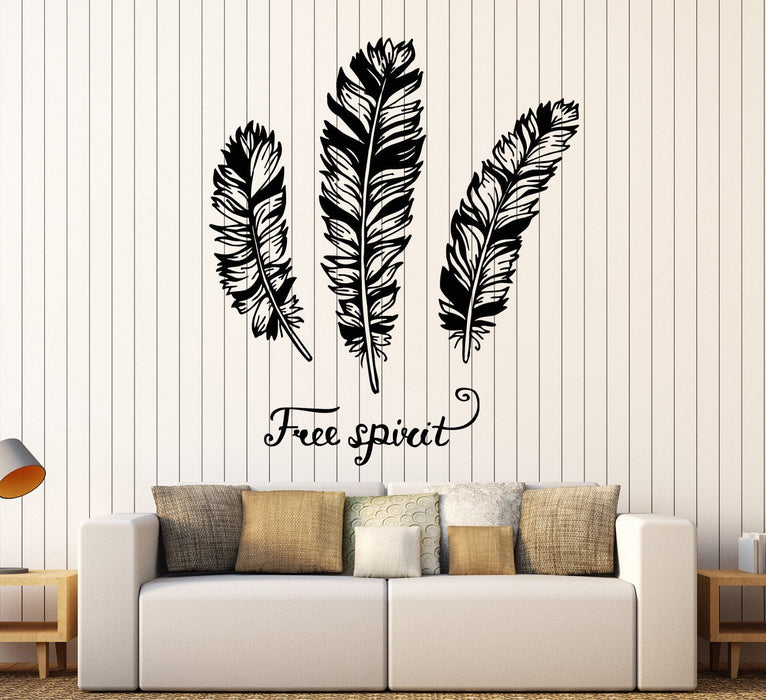 Vinyl Wall Decal Feathers Quote Free Spirit Stickers Mural Unique Gift (ig4066)