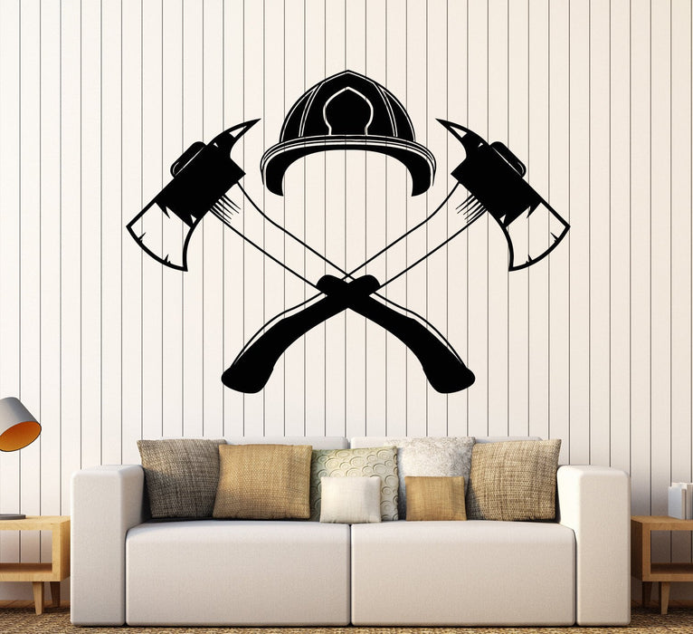 Vinyl Wall Decal Firefighter Fireman Axes Helmet Stickers Unique Gift (ig3914)