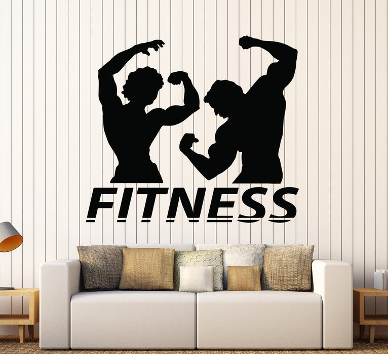 Vinyl Wall Decal Fitness Couple Muscle Gym Bodybuilding Stickers Unique Gift (ig3982)