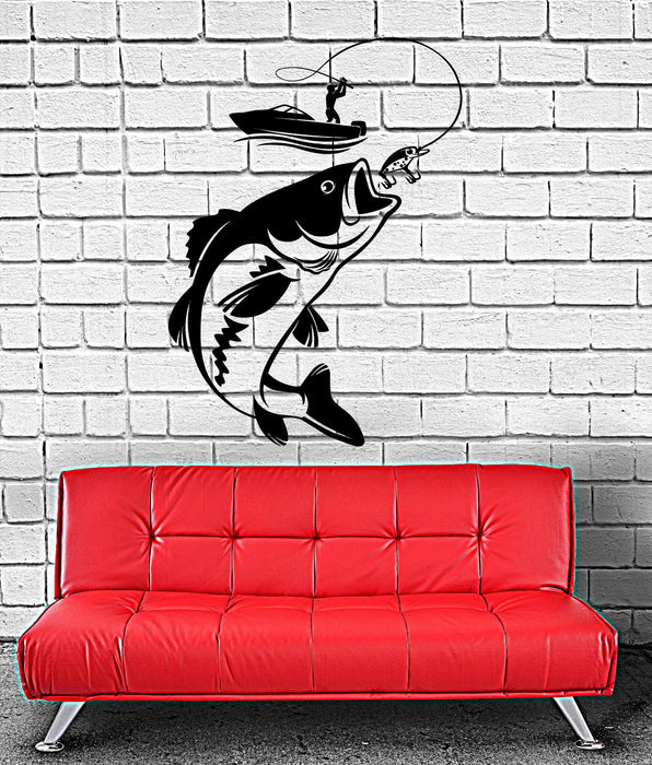 Vinyl Wall Decal Fishing Fisherman Hobby Fish Boat Stickers Unique