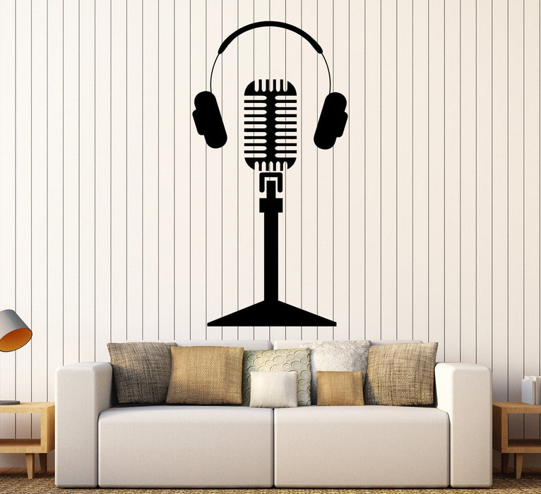 Vinyl Wall Decal Microphone Headphones Singer Music Stickers Unique Gift (ig4438)