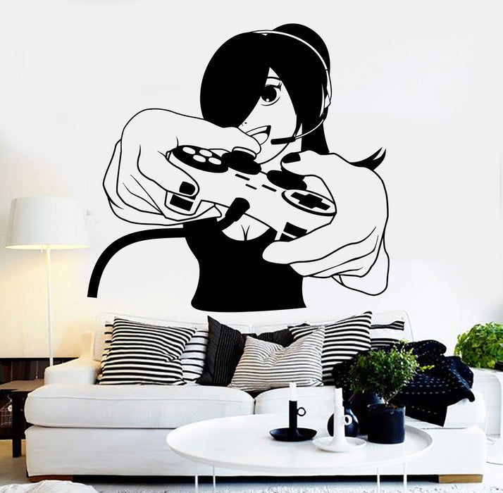 Vinyl Wall Decal Gamer Girl Video Game Play Room Gaming Stickers Unique Gift (ig4571)