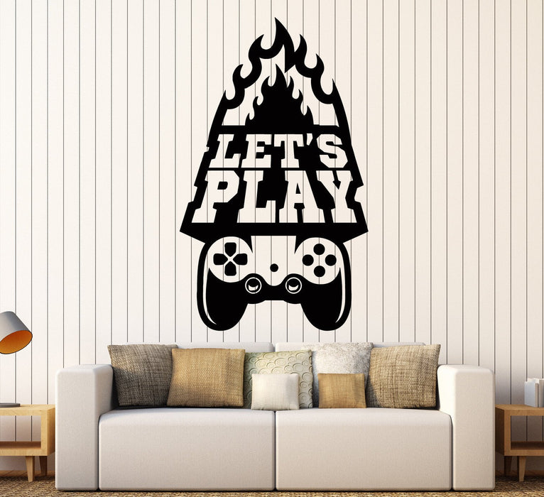 Vinyl Wall Decal Gaming Art Let's Play Quote Video Game Stickers Unique Gift (ig4616)
