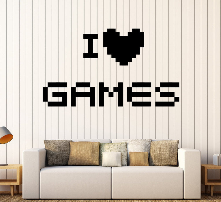 Vinyl Wall Decal I Love Games Quote Pixel Video Game Gaming Stickers Mural Unique Gift (ig4631)