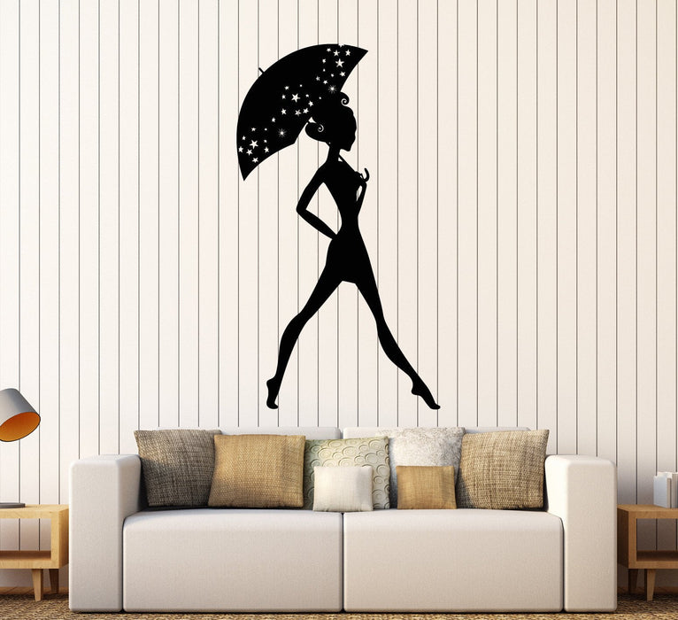 Autocollant mural en vinyle pour fille avec parapluie, style femme, cadeau unique (ig3847)