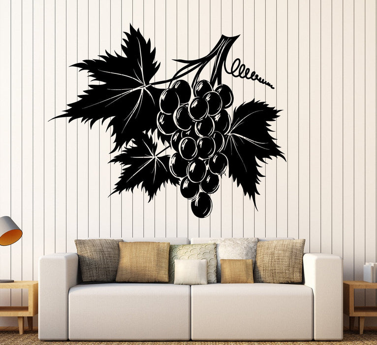 Vinyl Wall Decal Bunch Grapes Leaves Kitchen Stickers Mural Unique Gift (ig4378)