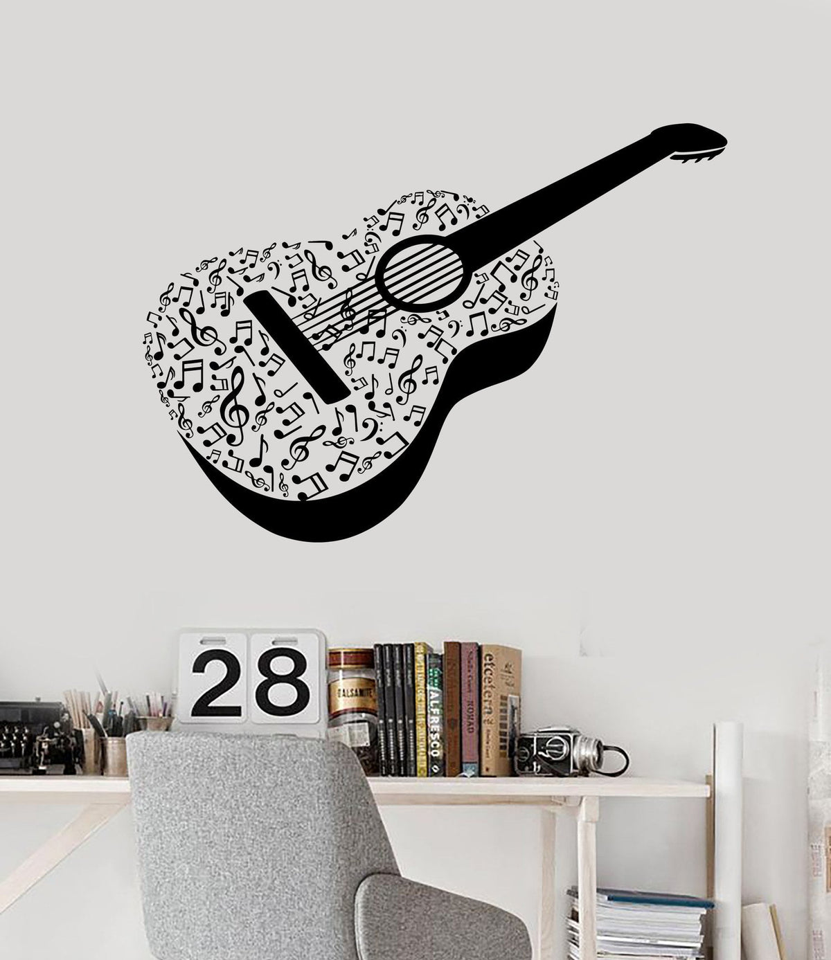 Vinyl Wall Decal Acoustic Guitar Notes Musical Instrument Stickers Uni ...