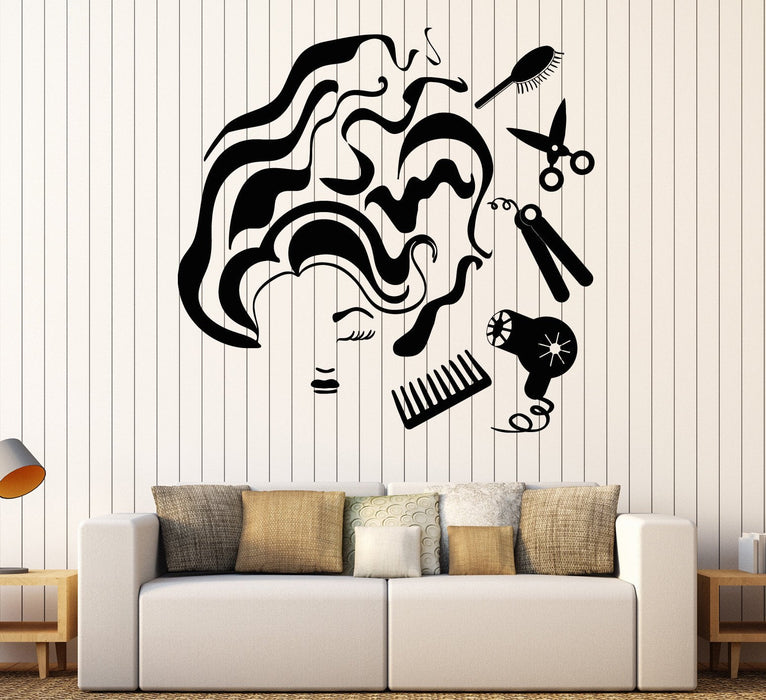 Autocollant mural en vinyle pour salon de coiffure, outils pour femme, coiffeuse, styliste, cadeau unique (ig4302)