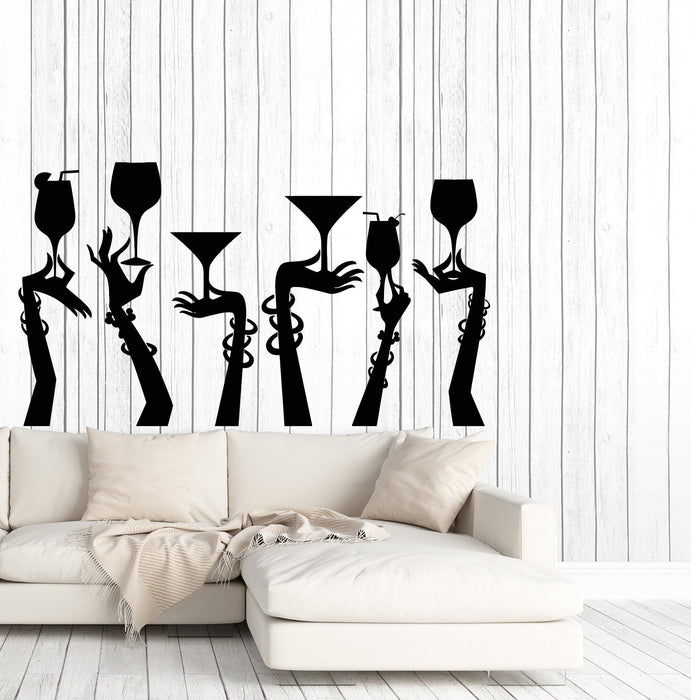 Autocollant mural en vinyle pour femme, mains, verre à cocktail, fête, bar, boîte de nuit, cadeau unique (ig4752)