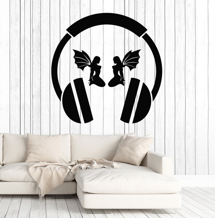 Vinyl Wall Decal Headphones Sexy Girl Wings Musical Cool Decor Stickers Unique Gift (ig4820)