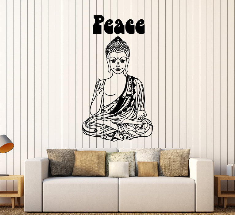 Vinyl Wall Decal Hippie Buddha Peace Buddhism Pacifism Stickers Unique Gift (ig3833)