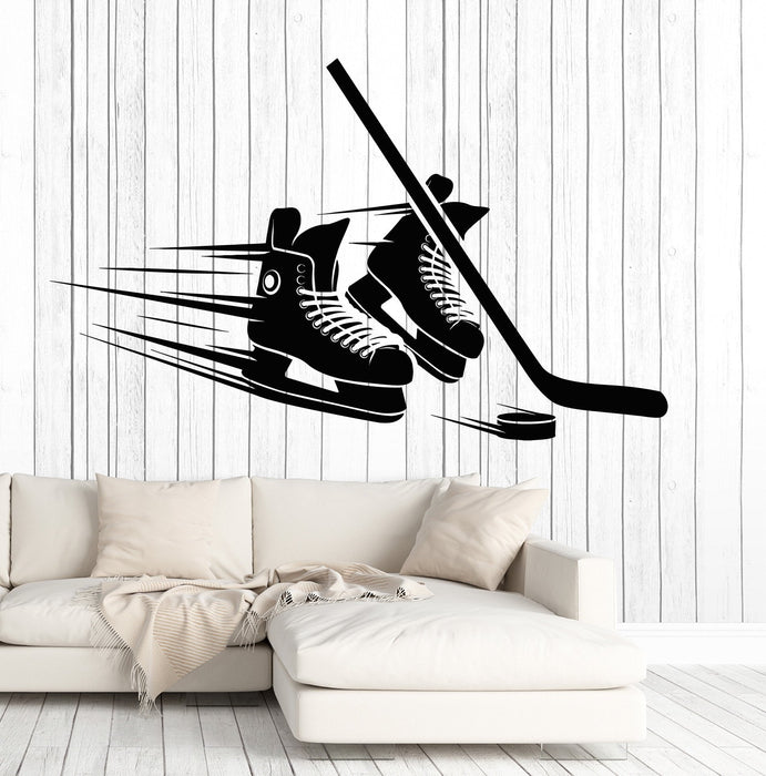 Vinyl Wall Decal Hockey Player Skates Stick Puck Equipment Stickers Unique Gift (ig4738)