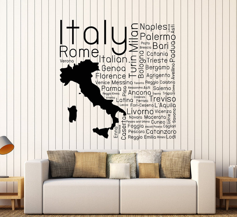 Vinyl Wall Decal Italia Italian Map Cities Room Decor Stickers Unique Gift (ig4410)