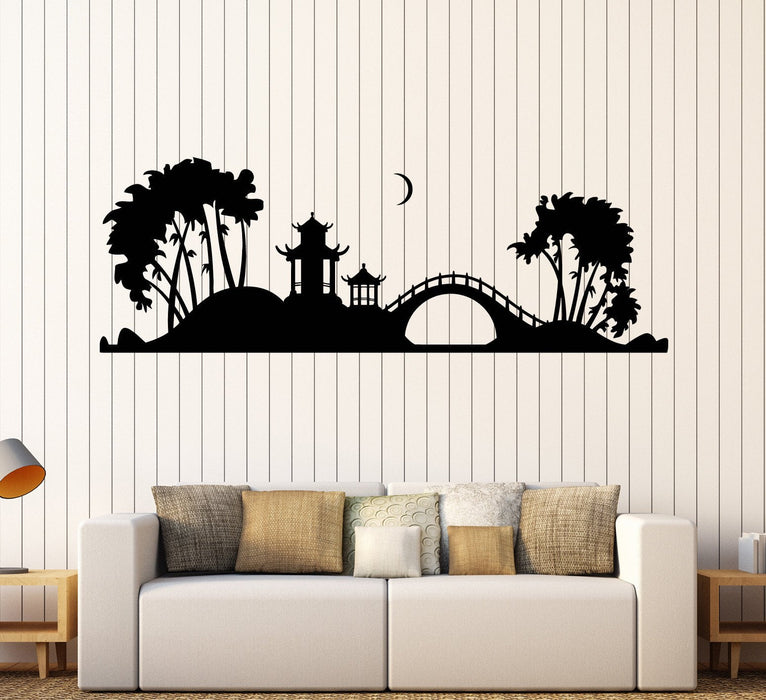 Vinyl Wall Decal Japanese Pagoda Tree Bridge Japan Art Stickers Unique Gift (ig3807)