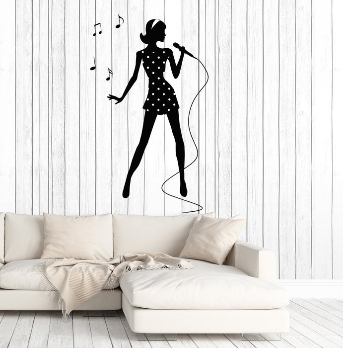 Vinyl Wall Decal Karaoke Singer Woman Music Notes Musical Stickers Unique Gift (ig4902)