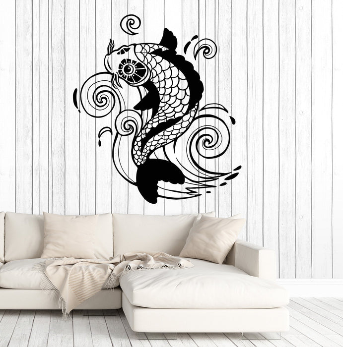 Autocollant mural en vinyle Koi Carp Fish Wave Art asiatique japonais Autocollants Cadeau unique (ig4873)