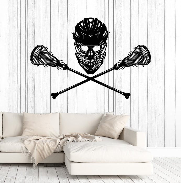 Vinyl Wall Decal Lacrosse Player Skull Sticks Helmet Stickers Murals Unique Gift (ig4823)