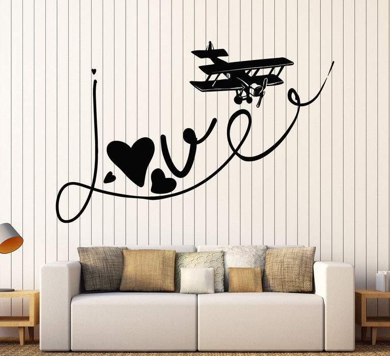 Виниловые наклейки на стену Love Word Airplane Романтические наклейки для украшения Уникальный подарок (ig4351)