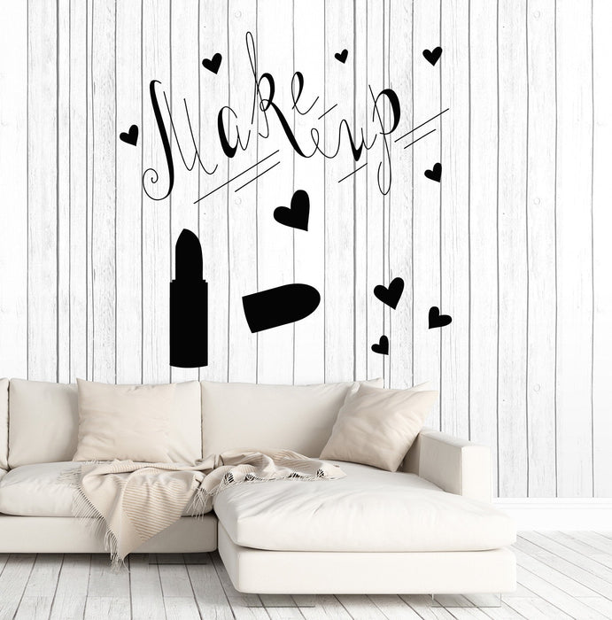 Autocollant mural en vinyle maquillage rouge à lèvres femme salon de beauté autocollants cadeau unique (ig4866)