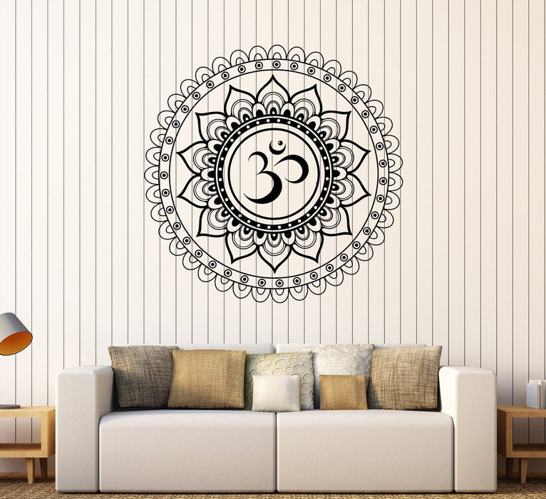 Vinyl Wall Decal Mandala Lotus Om Hindu Art Hinduism Stickers Unique Gift (ig4017)
