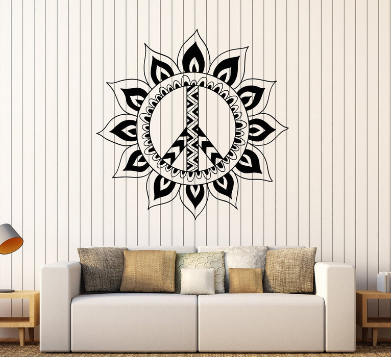 Vinyl Wall Decal Mandala Hippie Peace Symbol Stickers Mural Unique Gift (ig4421)