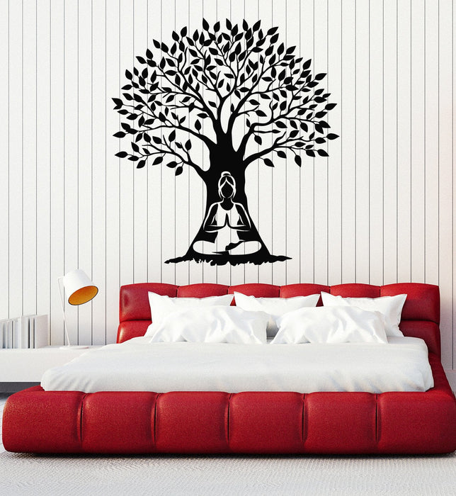 Vinyl Wall Decal Tree Zen Meditation Woman Yoga Buddhism Stickers Mural Unique Gift (ig4926)