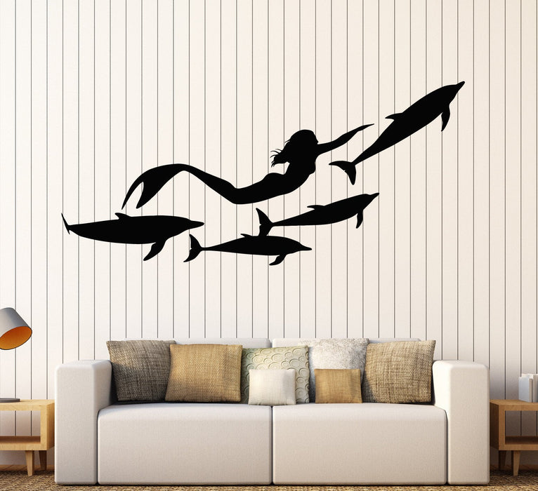 Vinyl Wall Decal Mermaid Dolphins Marine Art Ocean Stickers Unique Gift (ig4166)