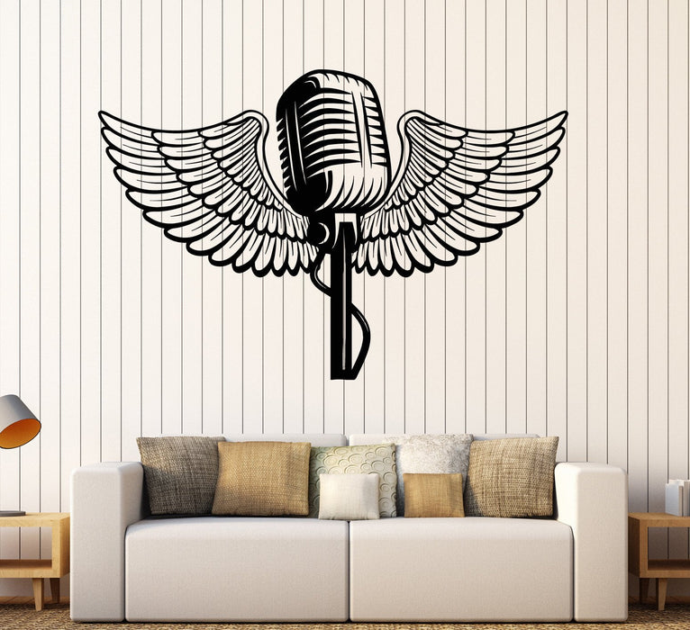 Vinyl Wall Decal Microphone Wings Music Karaoke Stickers Unique Gift (ig4466)