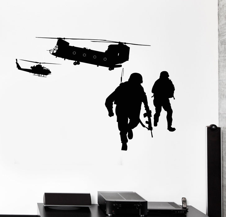 Vinyl Wall Decal Helicopters Military War Soldiers Aviation Stickers Unique Gift (ig4527)