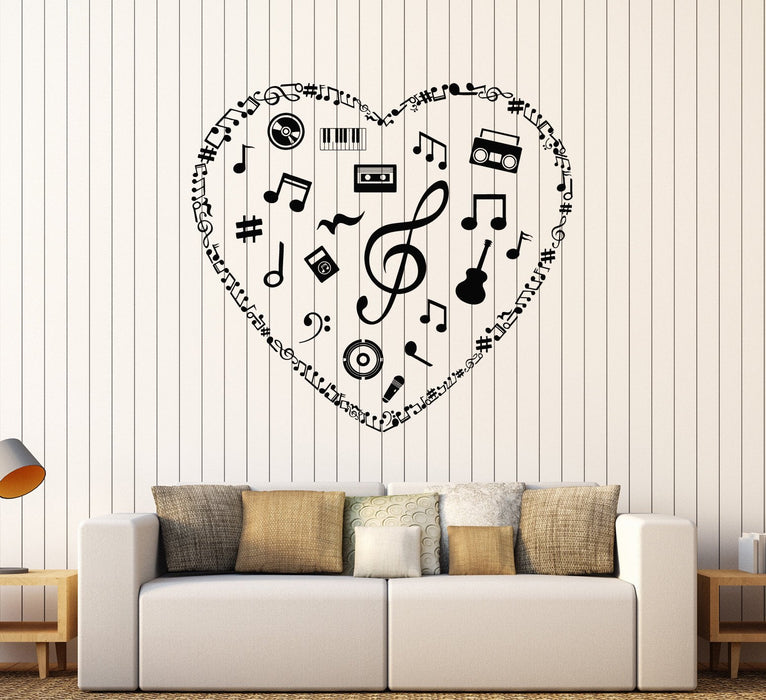 Vinyl Wall Decal Musical Heart Music Art Love Room Stickers Mural Unique Gift (ig4384)