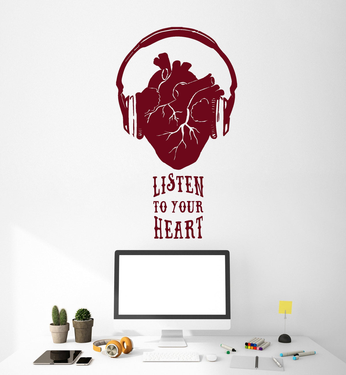 Vinyl Wall Decal Musical Heart Headphones Music Quote Stickers Unique ...