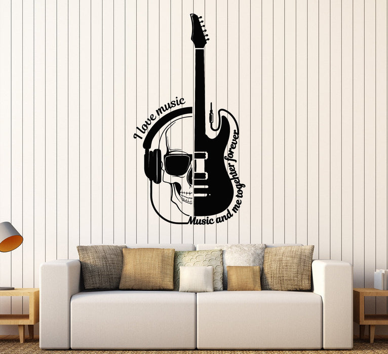 Vinyl Wall Decal Guitar Headphones Skull Musical Quote Stickers Unique Gift (ig4463)