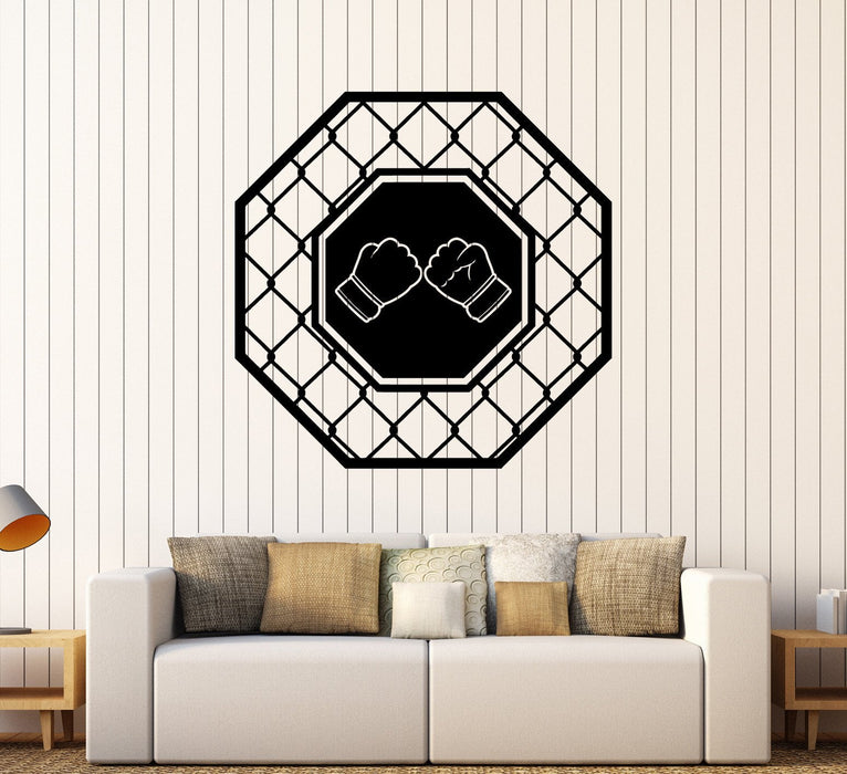 Vinyl Wall Decal Octagon Fight Club Fighters Fighting Martial Arts MMA Stickers Unique Gift (ig4423)