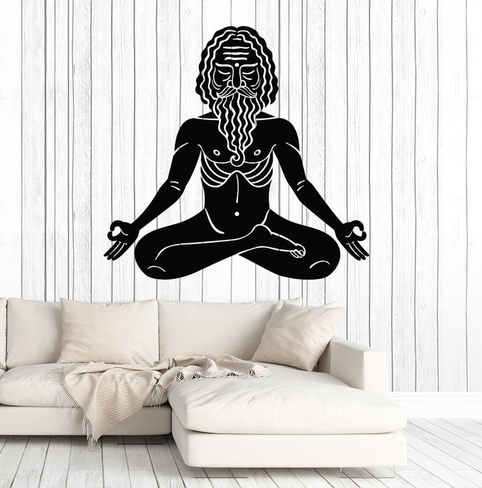 Autocollant mural en vinyle Old Yogi Meditates Man Lotus Pose Yoga Hindouisme Autocollants Cadeau unique (ig4868)