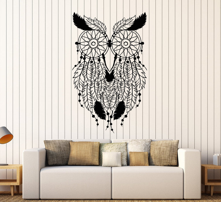 Vinyl Wall Decal Owl Feathers Dream Catcher Bedroom Decor Stickers Unique Gift (ig4008)
