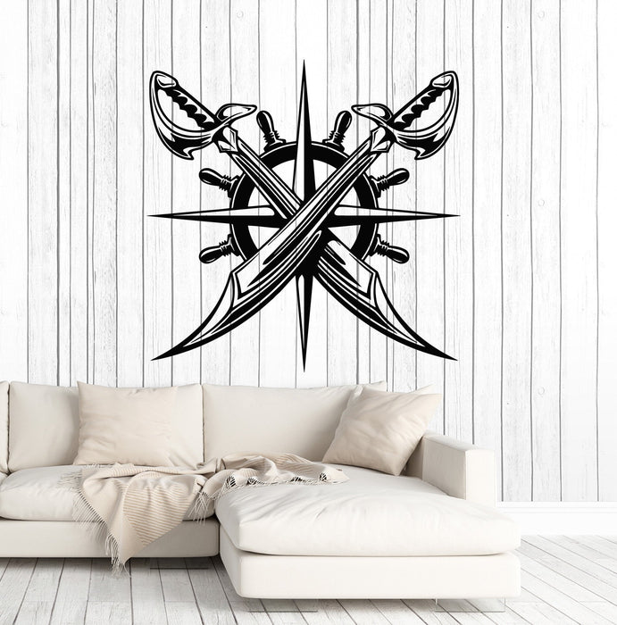 Виниловая наклейка на стену штурвал корабля сабли морской декор наклейки уникальный подарок (ig4914)