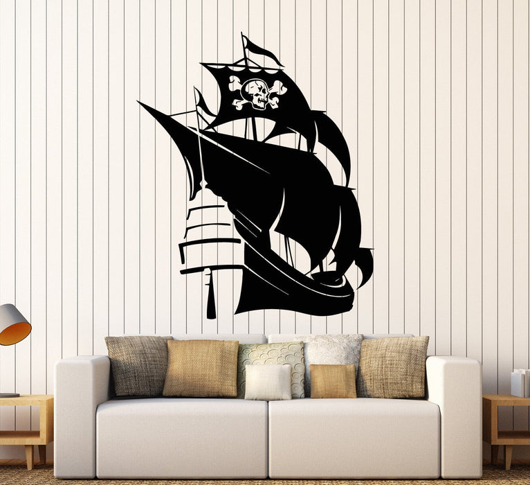 Виниловая наклейка на стену Пиратский корабль Детская комната Морские наклейки на морскую тематику Уникальный подарок (ig3863)