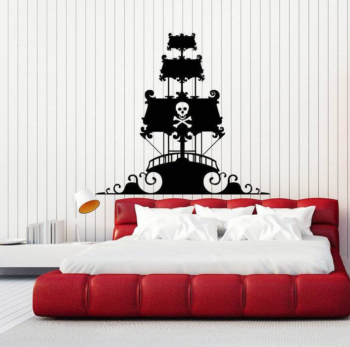 Autocollant mural en vinyle pour chambre d'enfant Motif bateau pirate Vague Cadeau unique (ig4909)