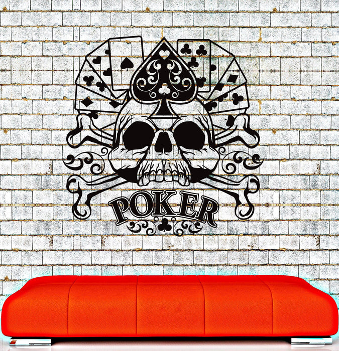 Autocollant mural en vinyle Cartes de poker Jeu de hasard Crâne de joueur Autocollants Cadeau unique (ig4228)