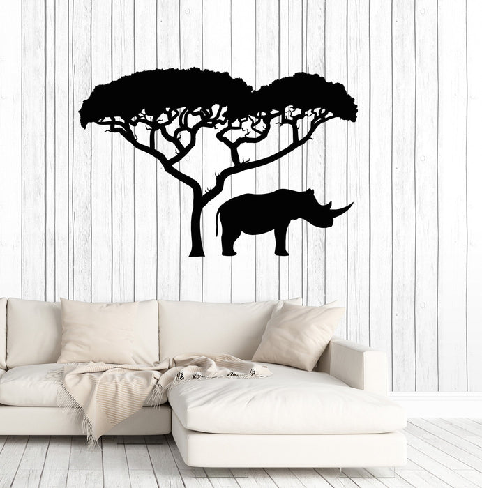 Vinyl Wall Decal Rhino African Nature Tree Landscape Animal Stickers Mural Unique Gift (ig4960)