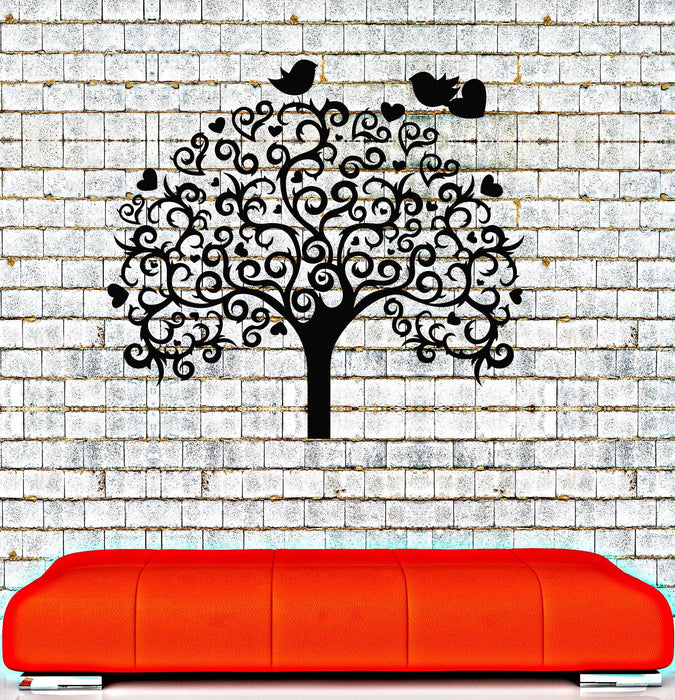 Autocollant mural en vinyle Arbre romantique Amour Oiseaux Coeurs Fille Chambre Autocollants Cadeau unique (ig4202)