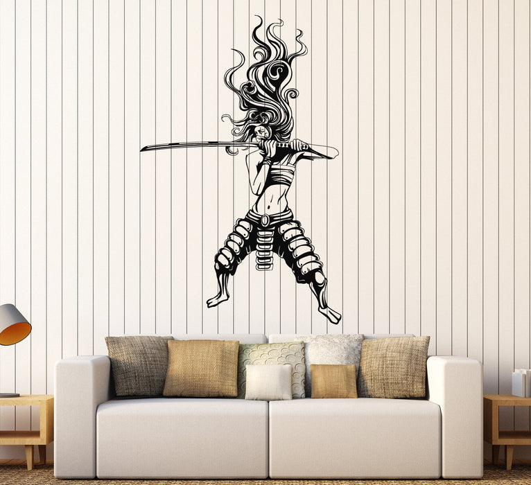 Vinyl Wall Decal Samurai Woman Asian Warrior Japanese Stickers Unique Gift (ig4587)