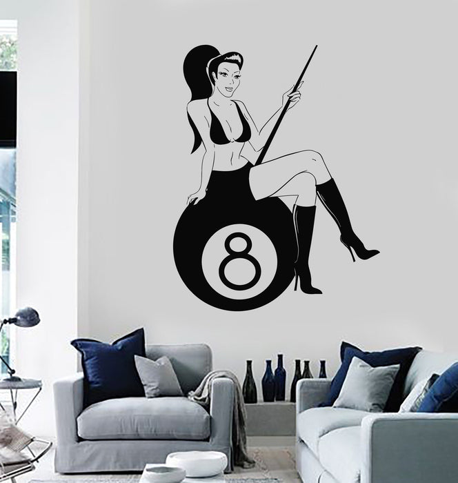 Vinyl Wall Decal Billiards Club Sexy Woman Cue Ball Stickers Unique Gift (ig4516)