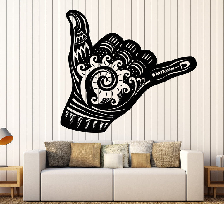 Vinyl Wall Decal Shaka Sign Hang Loose Surfing Wave Stickers Mural Unique Gift (ig4365)
