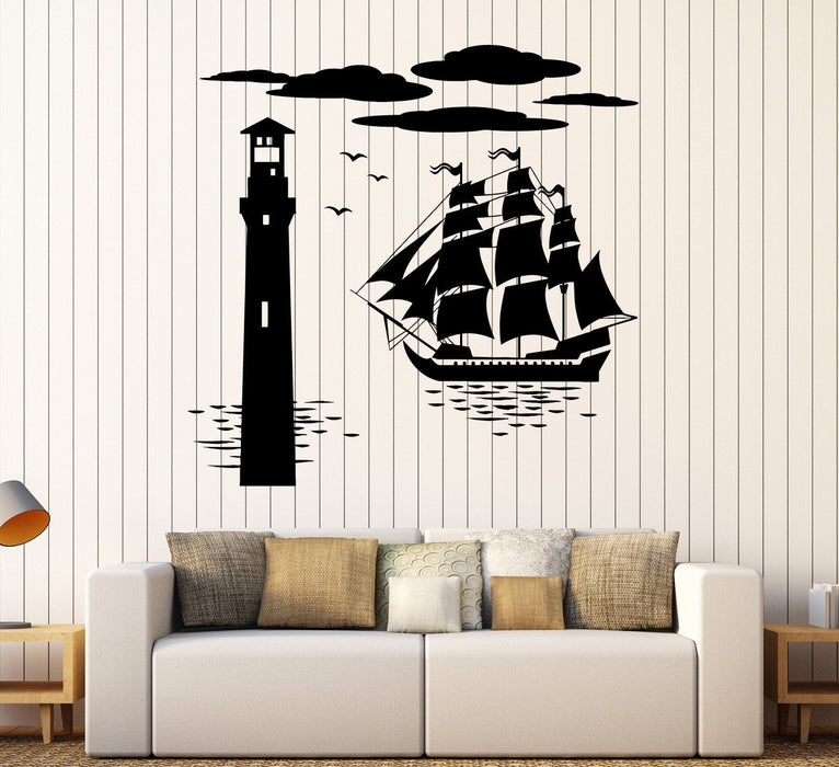 Vinyl Wall Decal Ship Lighthouse Sea Nautical Marine Stickers Unique Gift (ig4426)