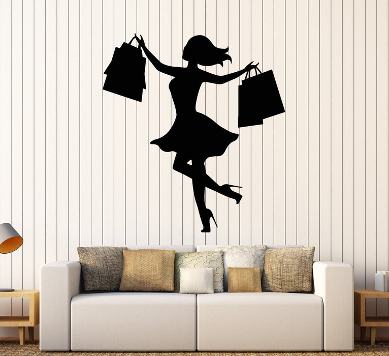 Vinyl Wall Decal Shopping Girl Woman Shop Store Business Stickers Unique Gift (ig4457)