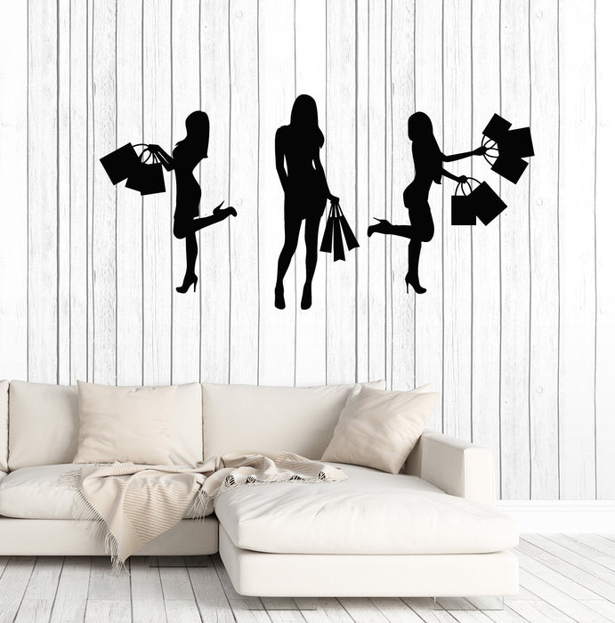 Vinyl Wall Decal Shopping Women Girl Silhouette Fashion Shop Stickers Unique Gift (ig4856)