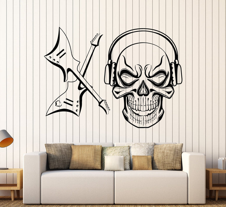 Autocollant mural en vinyle crâne guitares écouteurs musique pop rock autocollants cadeau unique (ig3799)