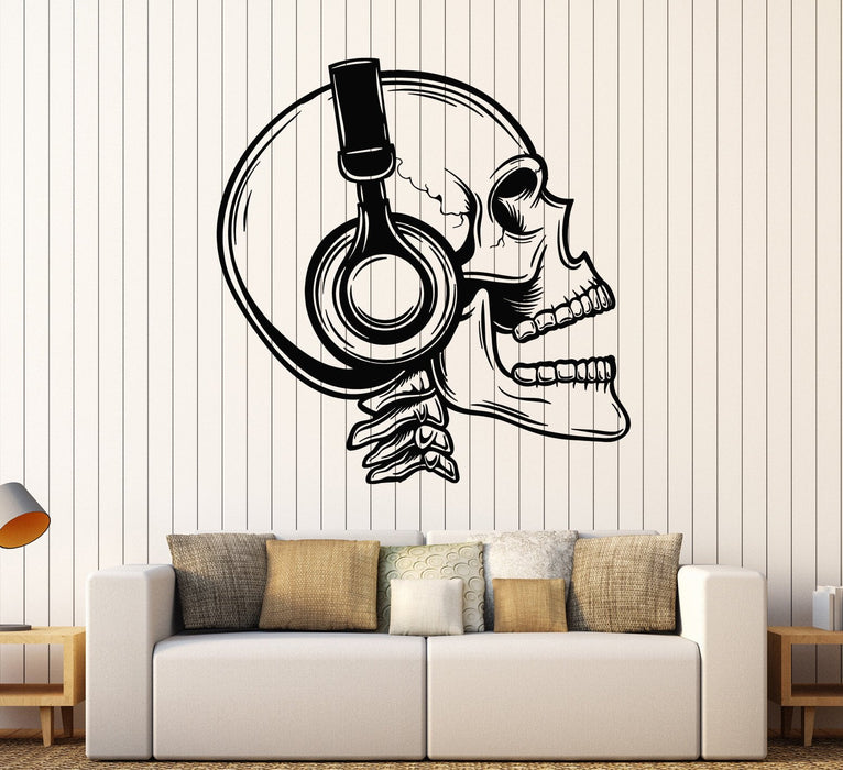 Autocollant mural en vinyle avec tête de mort et casque de musique pour chambre d'adolescent, cadeau unique (ig3864)
